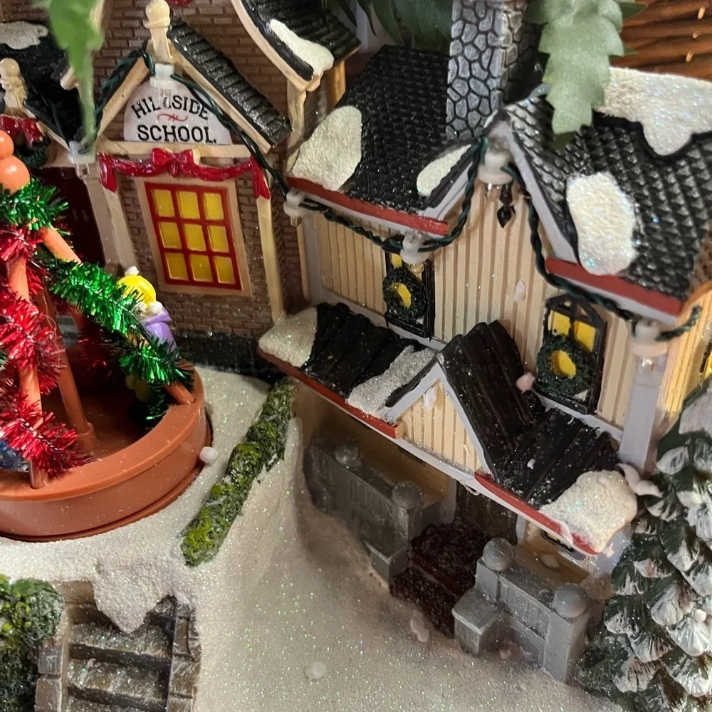 St. Nicholas Square Holiday Village with Green and Red Accents. Animated